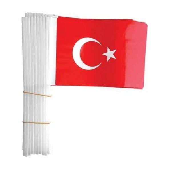 Buket Türk Bayrağı Battal Boy Sopalı 50 Li Paket (Kağıt Malzeme)