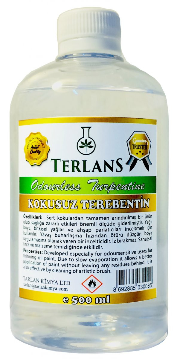 TERLANS Yağlı Boya Seti Yardımcı Malzemeler 3 x 500 ml Kokusuz Terebentin Keten Yağı Boya Fırça Temizleyici - 3