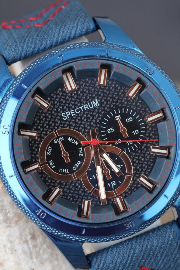 Lacivert Kot Kordonlu Lacivert Renk Metal Kasa Erkek Kol Saati - 2