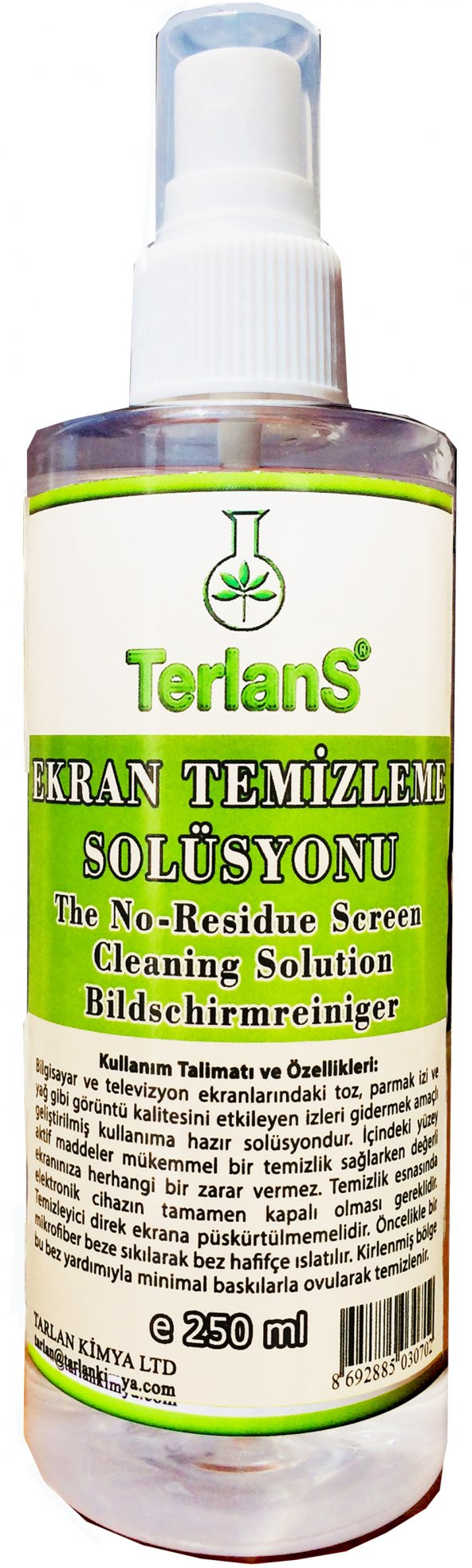 TERLANS Profesyonel Ekran Temizleyici 250 ml + Hassas Yüzey Bezi - 2