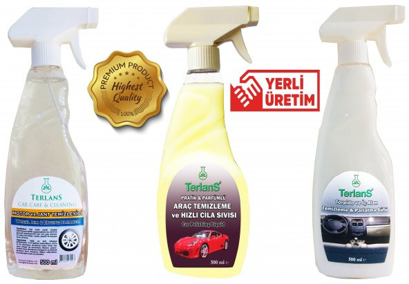 Terlans 3'lü Araç Bakım Seti - Motor Jant Temizleyici-Hızlı Cila-Torpido Parlatıcı 3x500ml - 10