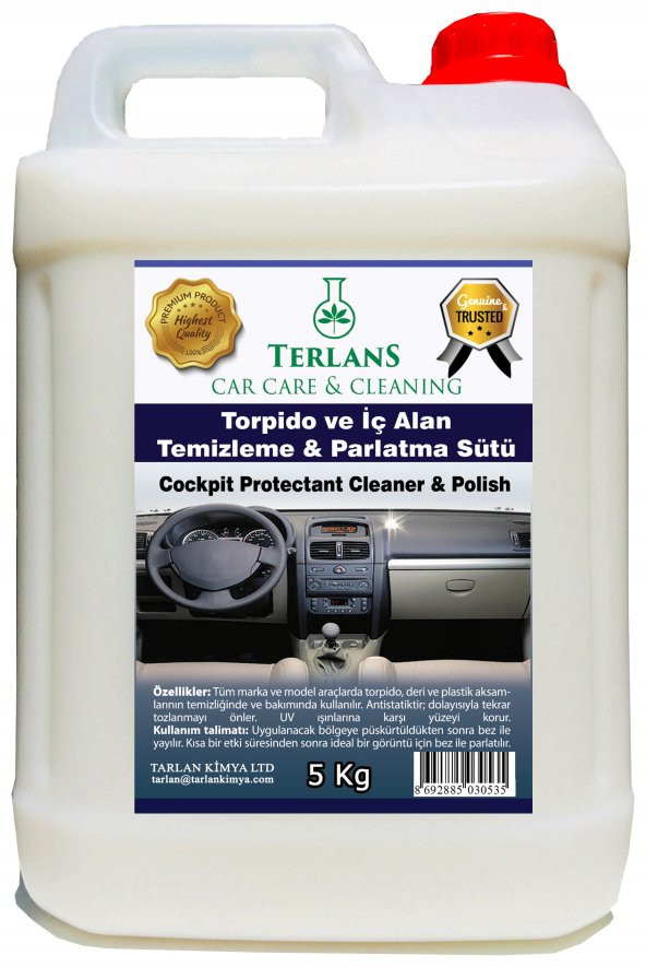 TERLANS Parfümlü Torpido ve İç Alan Plastik Parlatıcı (Parlatma Sütü) 5 Kg + Mikrofiber Bez HEDİYE