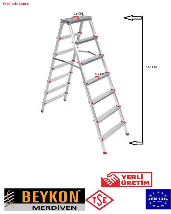 BEYKON 6+6 BASAMAKLI ÇİFT ÇIKIŞLI ALÜMİNYUM MERDİVEN