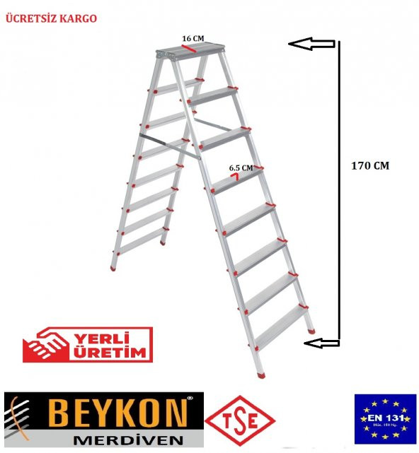 BEYKON 8+8 ALÜMİNYUM ÇİFT ÇIKIŞLI MERDİVEN