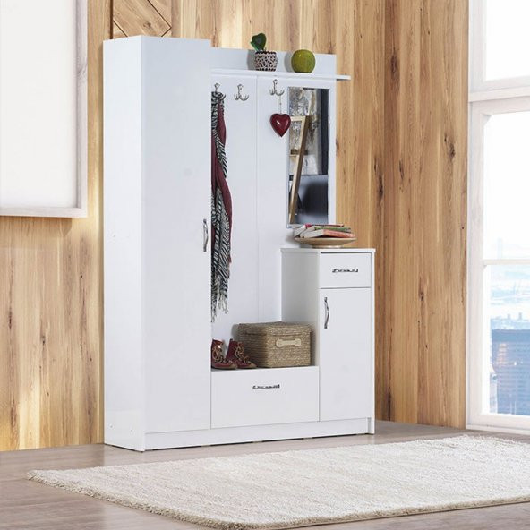 Ev Şehri Beyaz Vestiyer Ayakkabılık Portmanto ev-345 - 2