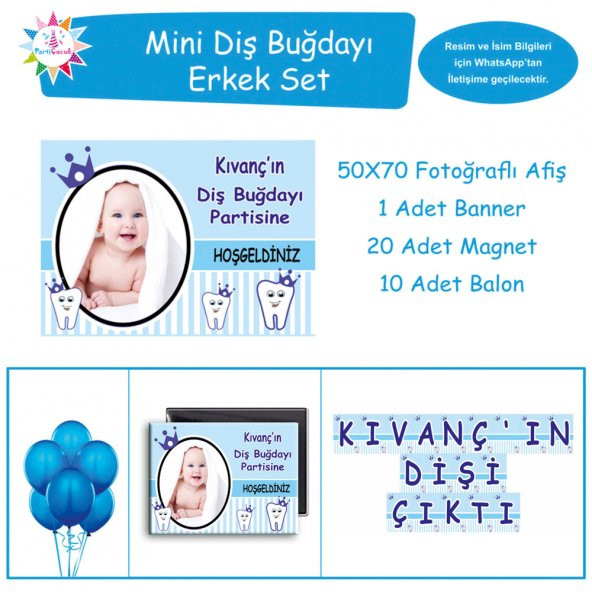 Diş Buğdayı Mavi Taçlı Masa Süslemesi Seti Mini Set
