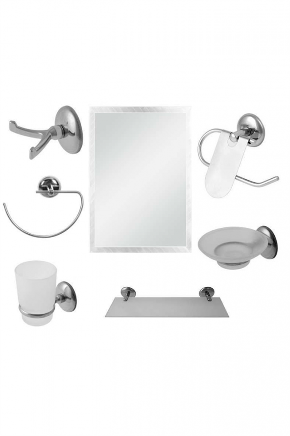 7 Parça Krom Banyo Ayna Seti takımı-kare