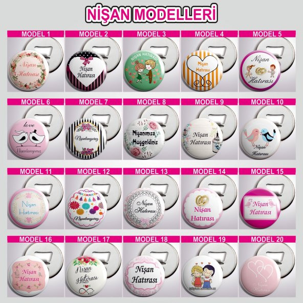 Açacaklı Buzdolabı Magneti Nişan Modelleri 10 adet - 2