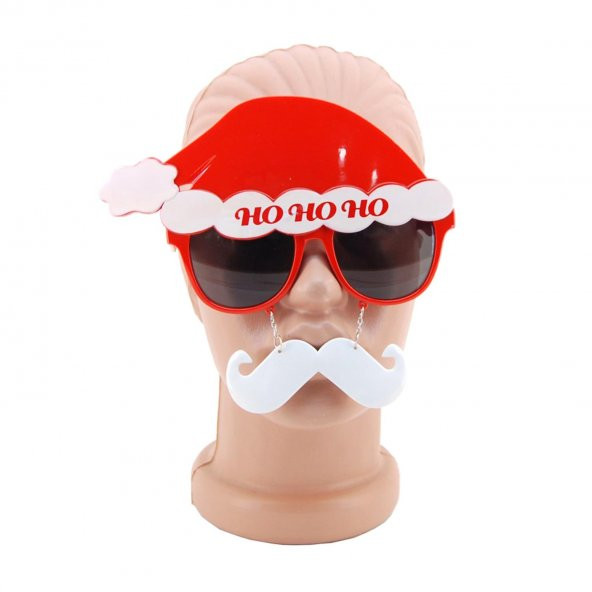 1 Adet Hohoho Yazılı Noel Baba Şapkalı Bıyıklı Yılbaşı Gözlüğü