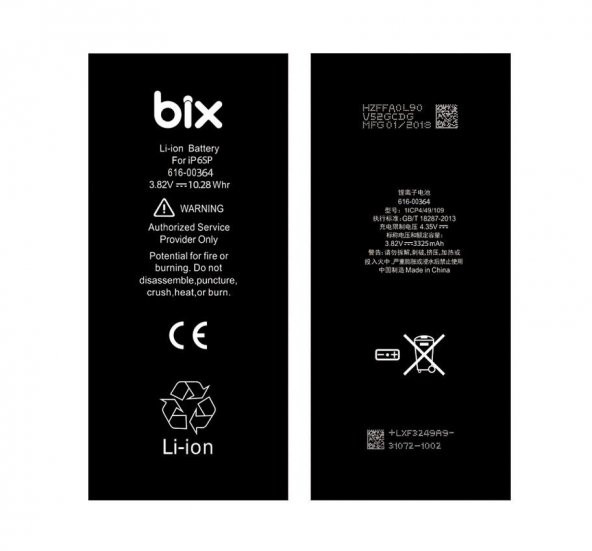 Bix Apple iPhone 6S Plus için 3325mAh Batarya Pil