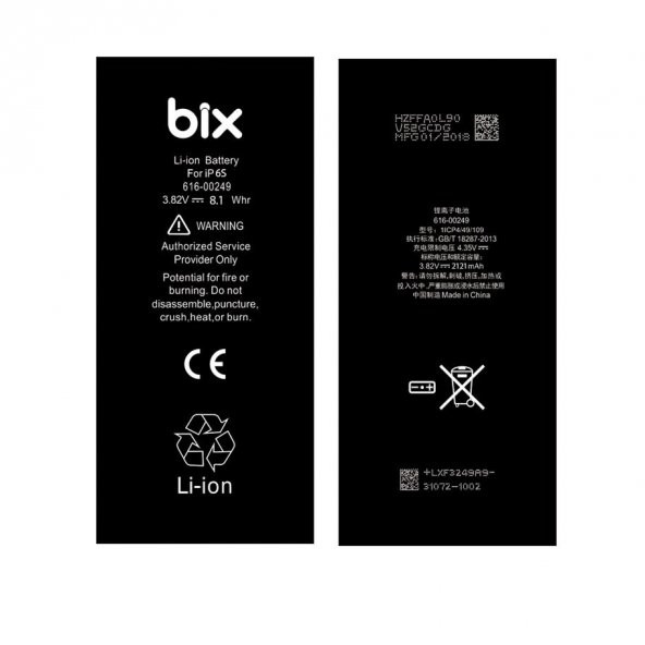 Bix Apple iPhone 6S için 2121mAh Batarya Pil