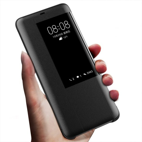 Huawei Mate 20 Pro Kılıf Smart View Uyku Modlu Akıllı Mod Flip Cover Kapaklı