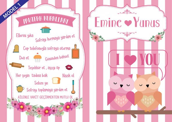 İsme Özel Mutfak Kuralları Baykuş Modelli Pano Kargo Bedava,YENİ