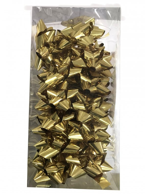 24 Adet Parlak Gold (Altın) Rengi Fiyonk Hediye Paketi Süsü