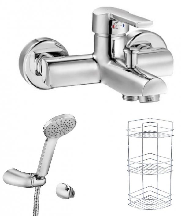 ECA Delta Banyo Bataryası+Spil Mafsallı Duş Üst Takım+3lü Raf    (346+336+Metal Süngerlik) 3lü Set - 7