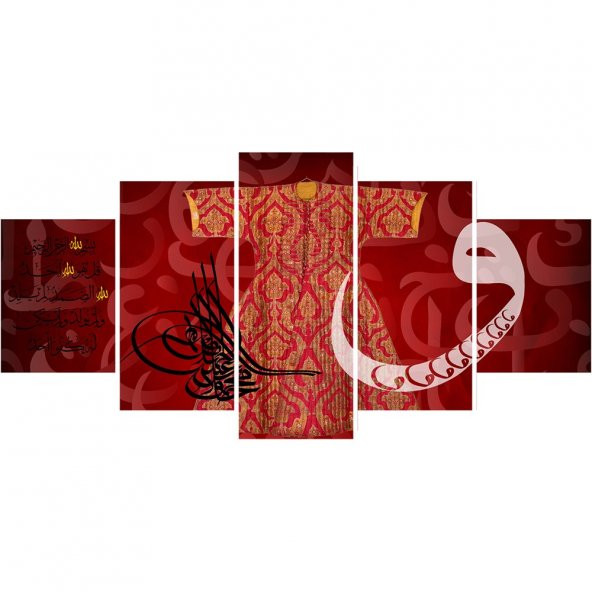 5 Parça Osmanlı Tuğra ve Kaftan Temalı Kanvas Tablo (Model-4) - 5
