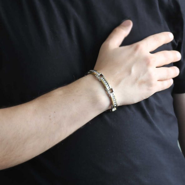 Labirent Tasarım Gümüş-Gold Kombinli Çelik Erkek Bileklik (M-2) - 3