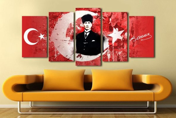 5 Parça Ay Yıldız Temalı Mustafa Kemal Atatürk Tablo - 2