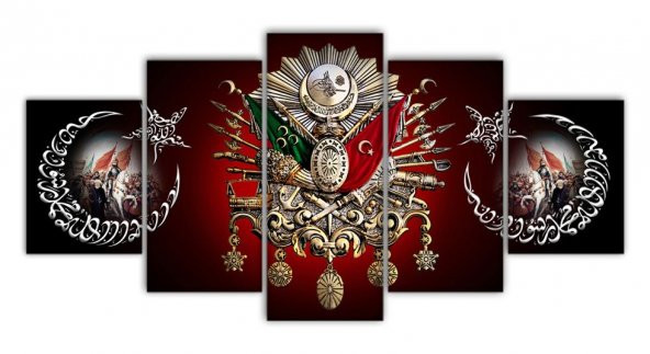 5 Parça Fatih Sultan Mehmed Han Resimli Osmanlı Armalı Kanvas Tablo