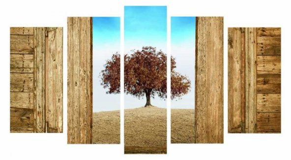 5 Parça Çınar Ağacı Manzaralı Kanvas Tablo