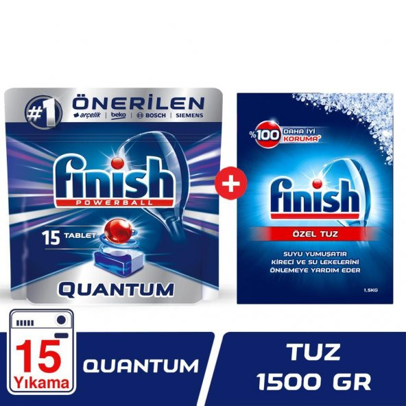 Finish Quantum 15 Tablet Bulaşık Makinesi Deterjanı + Tuz 1500 gr