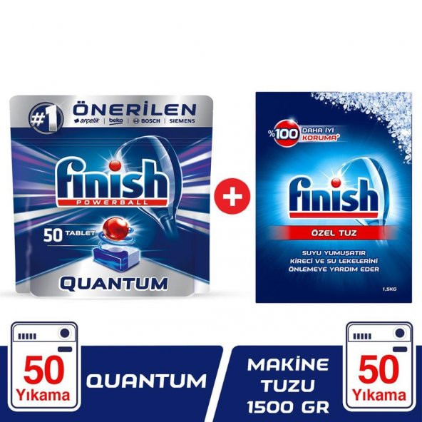 Finish Quantum 50 Tablet Bulaşık Makinesi Deterjanı + Tuz 1500 gr