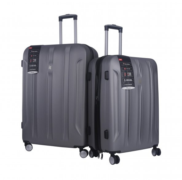 IT Luggage Büyük ve Orta  Boy Polikarbon İkili Valiz Set Gri 2175