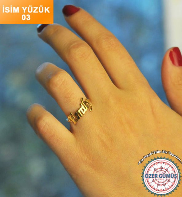 İsim Yüzük İsimli Yüzük Kişiye Özel Gümüş Yüzük - 8