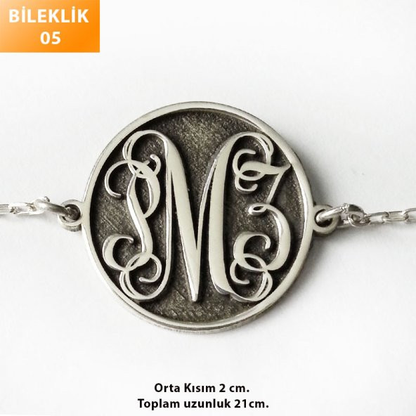 Monogram Harfli Gümüş Bileklik