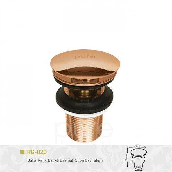 Pop-up Basmalı Sifon Üst Takım - Delikli / Rose Gold - 1