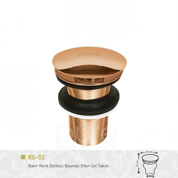 Pop-up Basmalı Sifon Üst Takım - Deliksiz / Rose Gold - 1