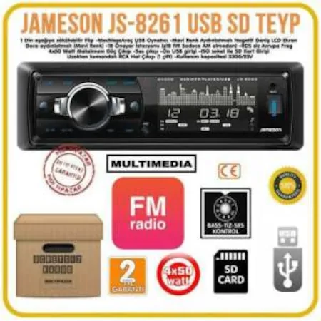 JAMESON JS-8261-GERÇEK 4X50W KAFA ÇIKMALI-USB-MP3-RADYO-FM- HAFIZA KARTLI OTO TEYP
