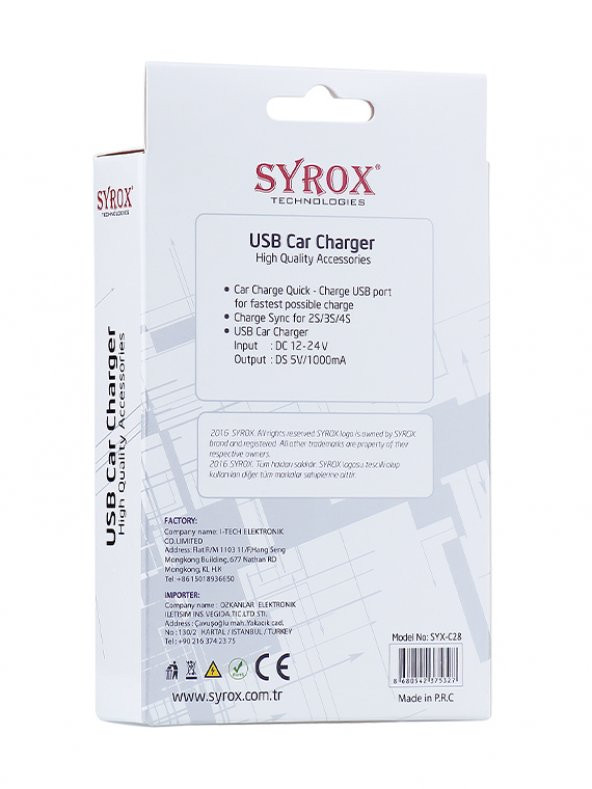 Syrox C28 Araç Şarj Aleti Micro USB Kablo Set 1.0A Beyaz - 3