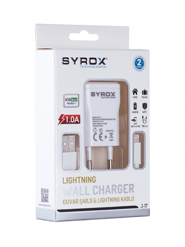 Syrox J17 iPhone Lightning Kablolu Şarj Aleti Set 1.0A Beyaz - 3