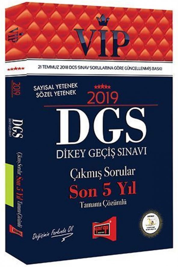 Yargı Yayınları 2019 DGS VIP Sayısal - Sözel Yetenek Son 5 Yıl Tamamı Çözümlü Çıkmış Sorular
