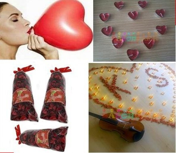 Romantik Sürpriz Gül Yapraklı Süsleme 1000 Gül+20 balon+20 mum