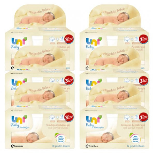 Uni Baby Yenidoğan Islak Pamuklu Mendil 6x3 lü Paket