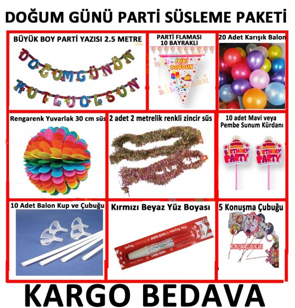 Pembe Kız Doğum Günü Parti Malzeme Paketi+20 Karışık Balon 14 Parça Set
