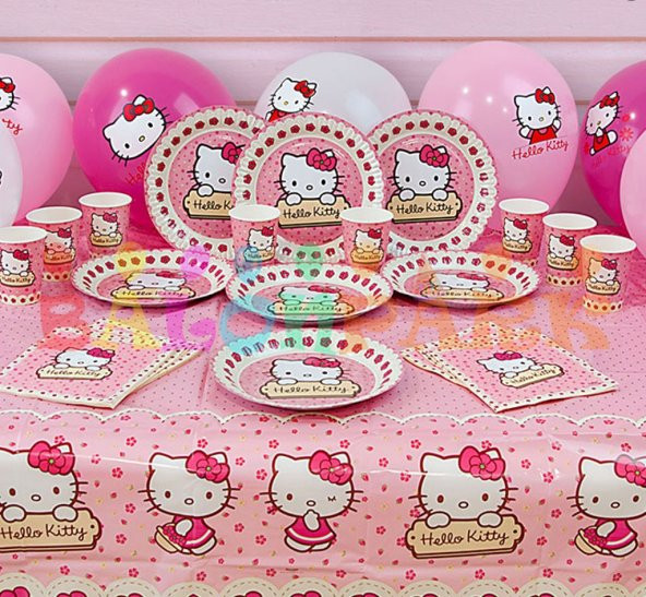 16 kişi Hello Kitty Parti Malzeme Paketi Doğum günü Seti balon