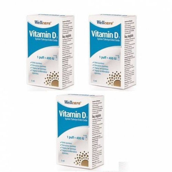 Wellcare Vitamin D3-400 IU 5 ml Sprey 3 Adet