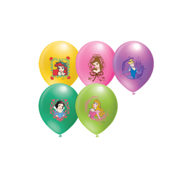 24 Adet Pamuk Prenses Baskılı Karışık Balon, Helyumla Uçan
