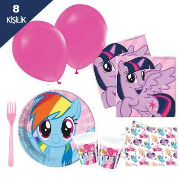 Pony , poni 8 Kişilik Doğum Günü Parti Seti malzemeleri paketi