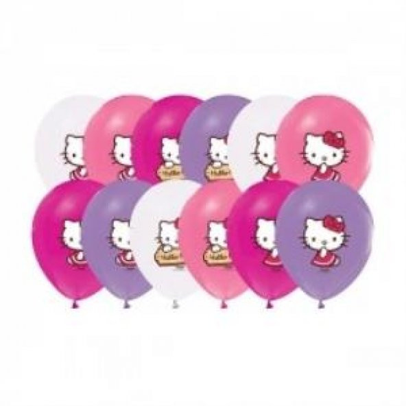 24 Adet Hello Kitty Baskılı Karışık Balon, Helyumla Uçan
