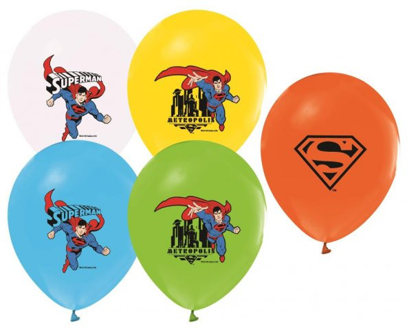 12 Adet Superman Doğum Günü Teması Balonu, Helyumla Uçan