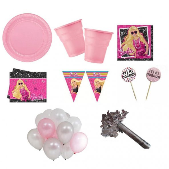 Barbie Parti Malzemeleri Seti Doğum Günü Süsleri 8 Kişilik