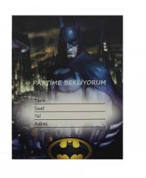 10 Adet Siyah Batman Davetiye Doğum Günü Erkek Parti Malzemesi