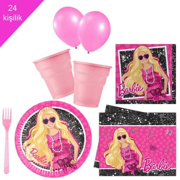 Barbie 24 Kişilik 12 Parça Doğum Günü Seti malzemeleri