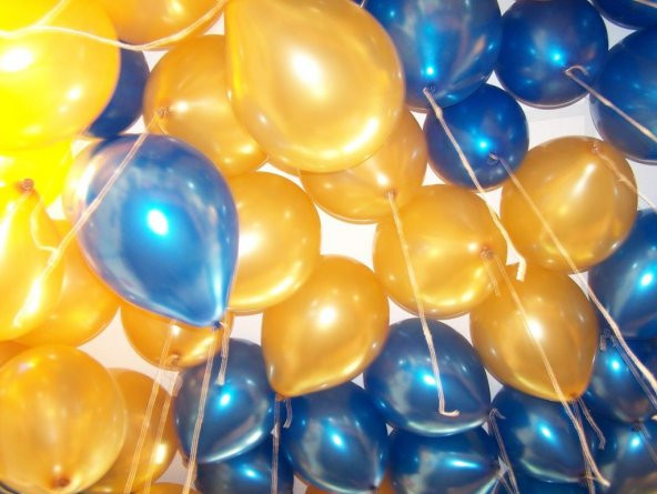 25 Adet Metalik Koyu Mavi-Altın Rengi Karışık Balon Helyumla Uçan