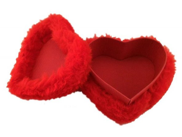 1 Adet Kırmızı Tüylü Kalp Kutu 10cmX8cm Evlilik Teklifi