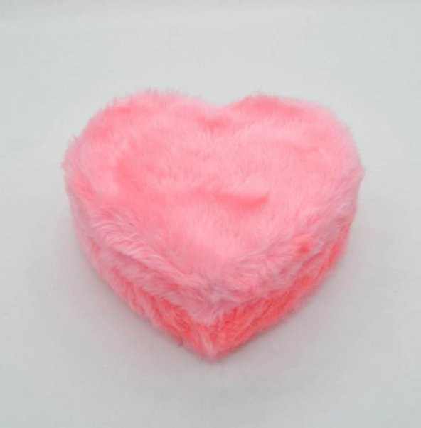 1 Adet Şeker Pembe Tüylü Kalp Kutu 16cmX12cm Sevgiliye Hediye